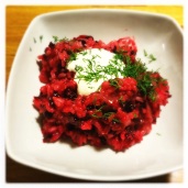 Roasted Beetroot Risotto with Sour Cream and Dill